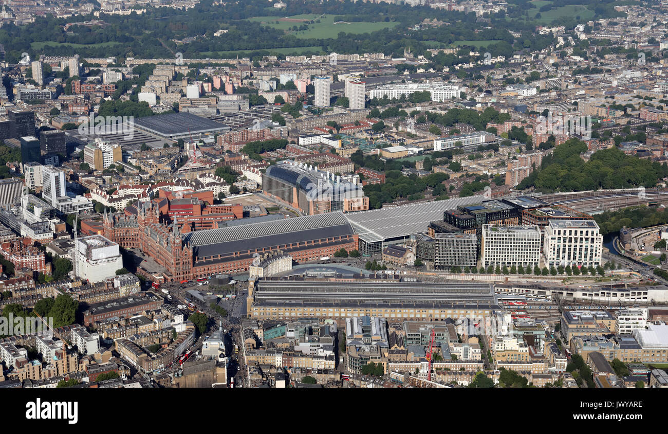 aerial view of St Pancras & Kings Cross railway stations, London, UK Stock Photo