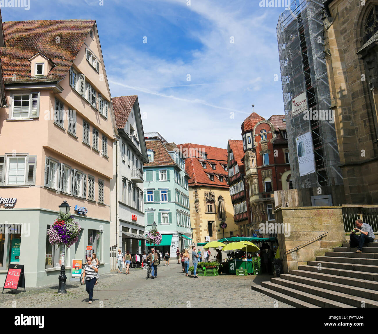 Street with typical houses in the historical center of Tubingen, Baden