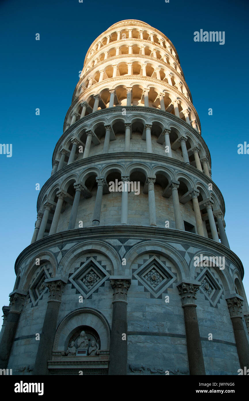 Romanesque Torre pendente di Pisa (Leaning Tower of Pisa) on Campo dei Miracoli listed World Heritage by UNESCO in Pisa, Tuscany, Italy. 3 August 2016 Stock Photo