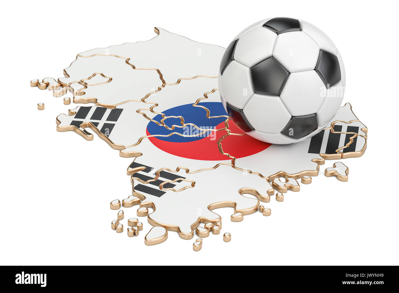 Football ball with map of South Korea concept, 3D rendering Stock Photo ...