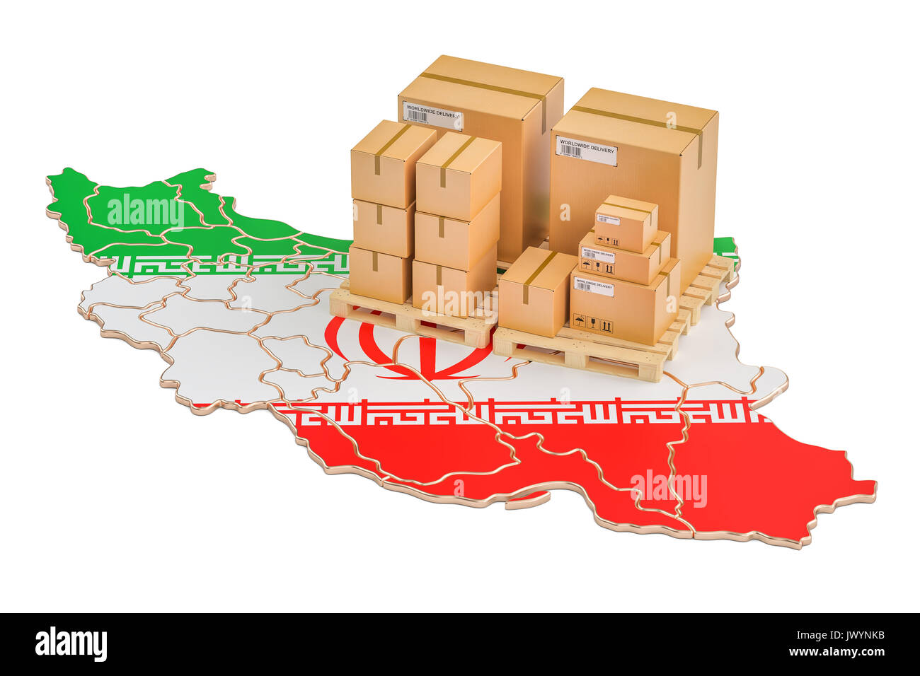 Shipping and Delivery from Iran isolated on white background Stock