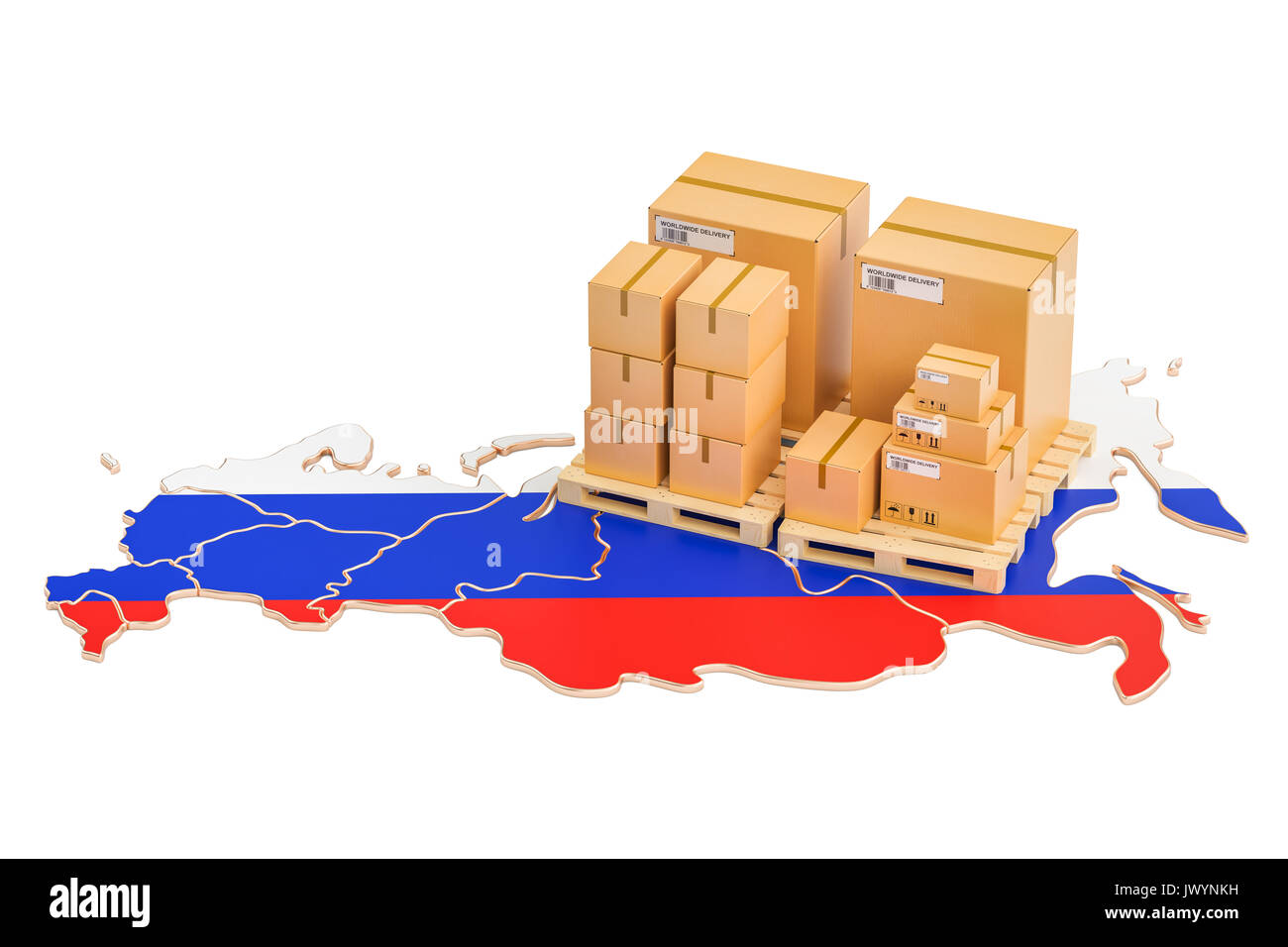 Shipping and Delivery from Russia isolated on white background Stock