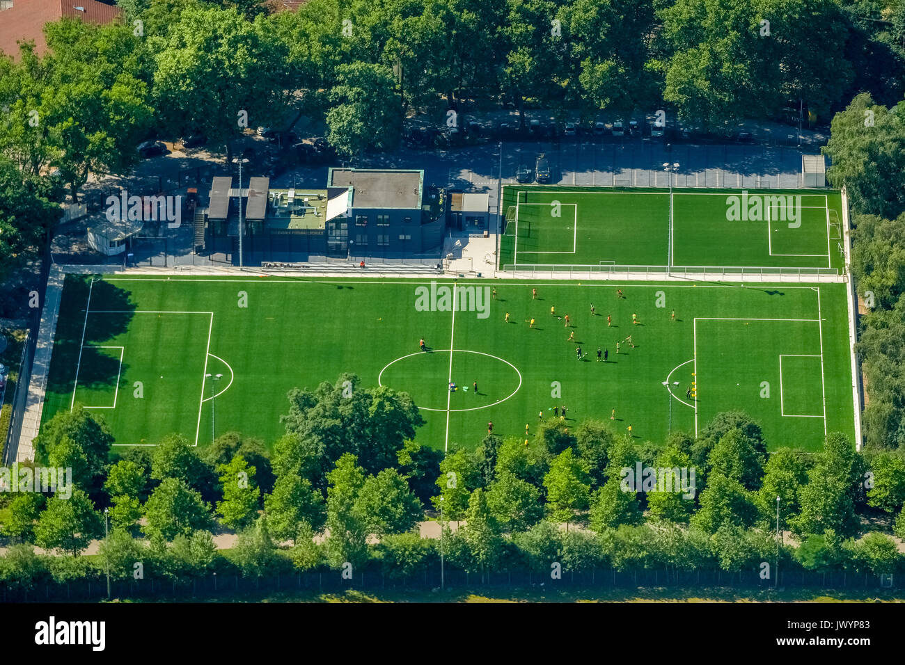 Football training at the Evonik football school next to the signalIdunaPark, Dortmund, Ruhr area, North Rhine-Westphalia, Germany, Dortmund, Europe, a Stock Photo