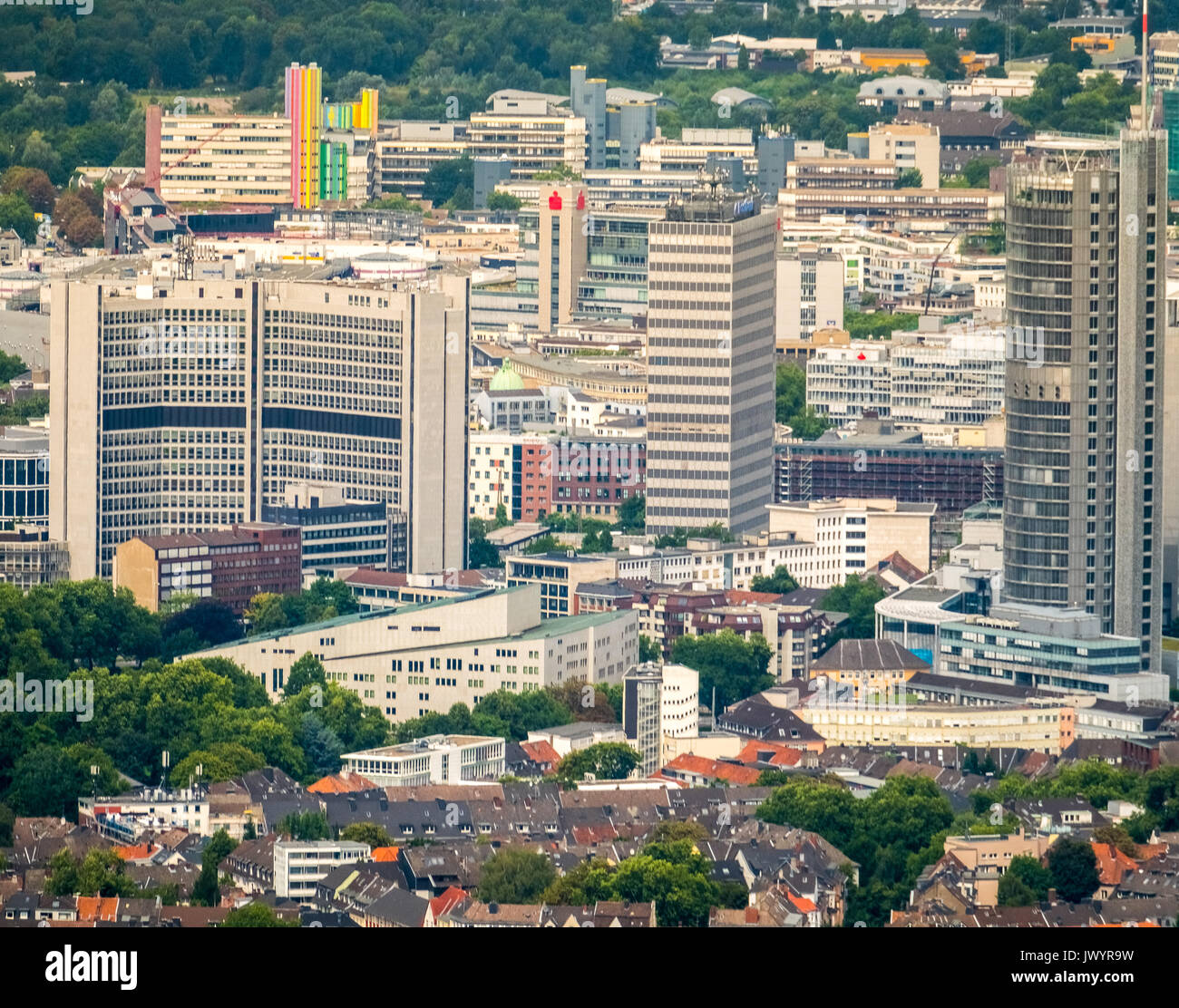 RWE-Tower, Aalto-Theater, Philharmonie Essen, Postbank Immobilien GmbH, Postbank Hochhaus, RWE Systems AG, skyscrapers, skyline of Essen, Essen, Ruhr  Stock Photo