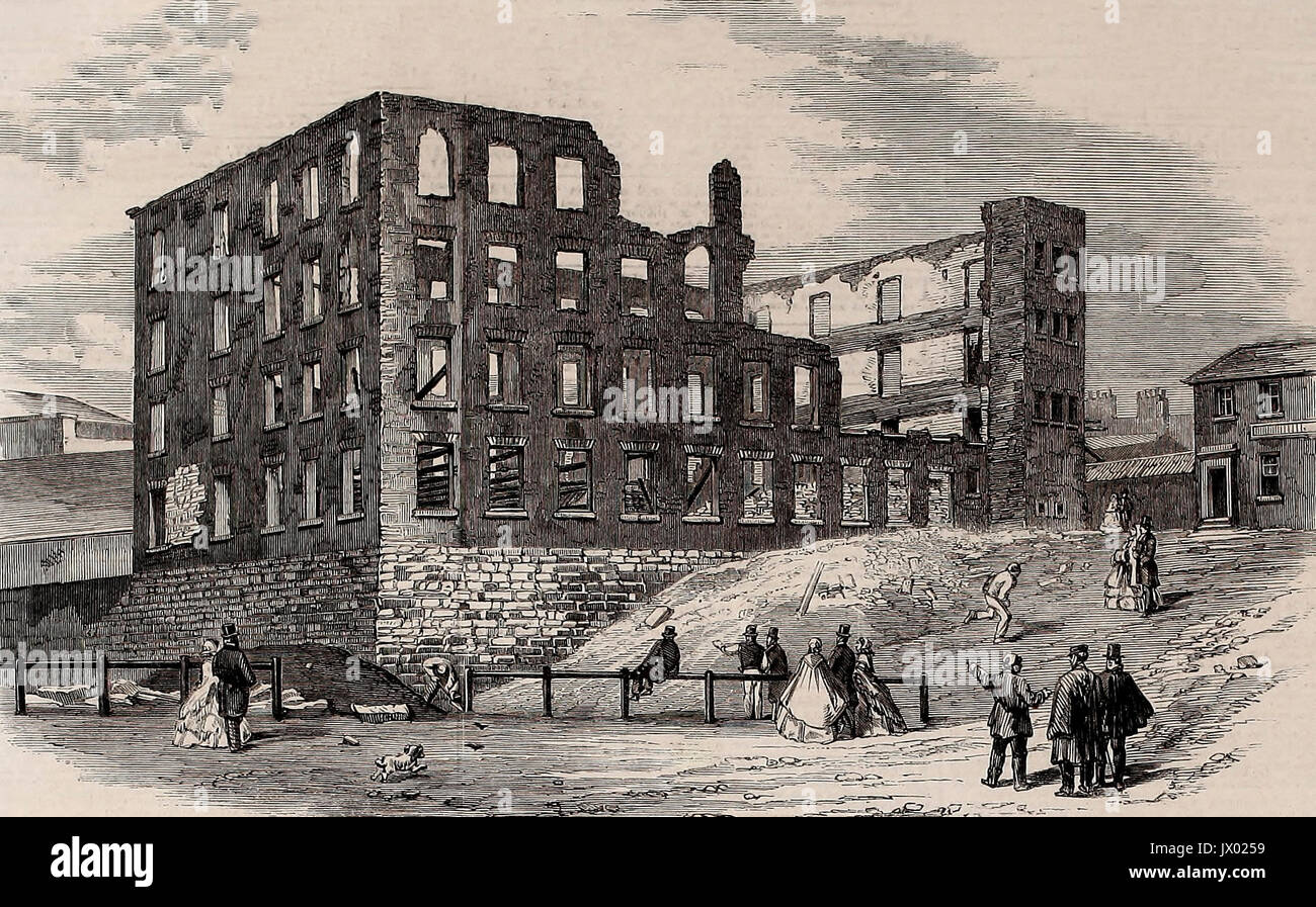 The Ruins of Swallow Street Factory, Blackburn, recently destroyed by fire, 1860 Stock Photo