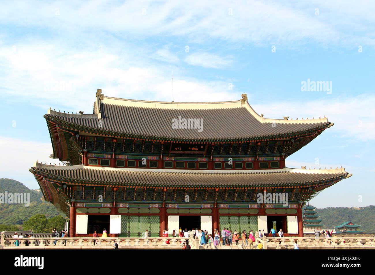 Gyeongbokgung Palace is a popular historical tourist destination in Seoul, South Korea. Stock Photo