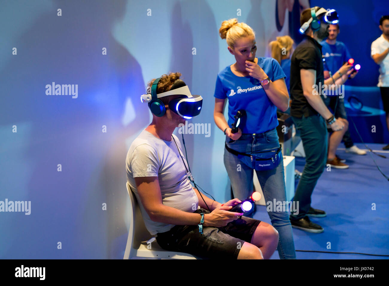 BARCELONA JUN 16 A man tries the Playstation VR (Virtual Reality