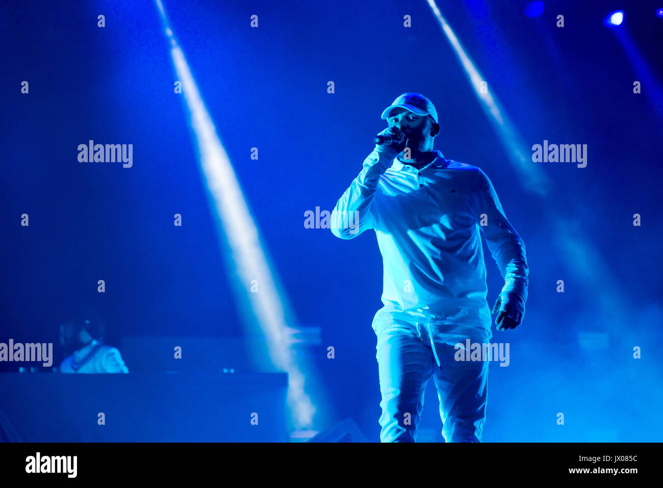 BENICASSIM, SPAIN - JUL 14: Major Lazer (electronic music band composed of record producer Diplo, Jillionaire and Walshy Fire) perform in concert at F Stock Photo