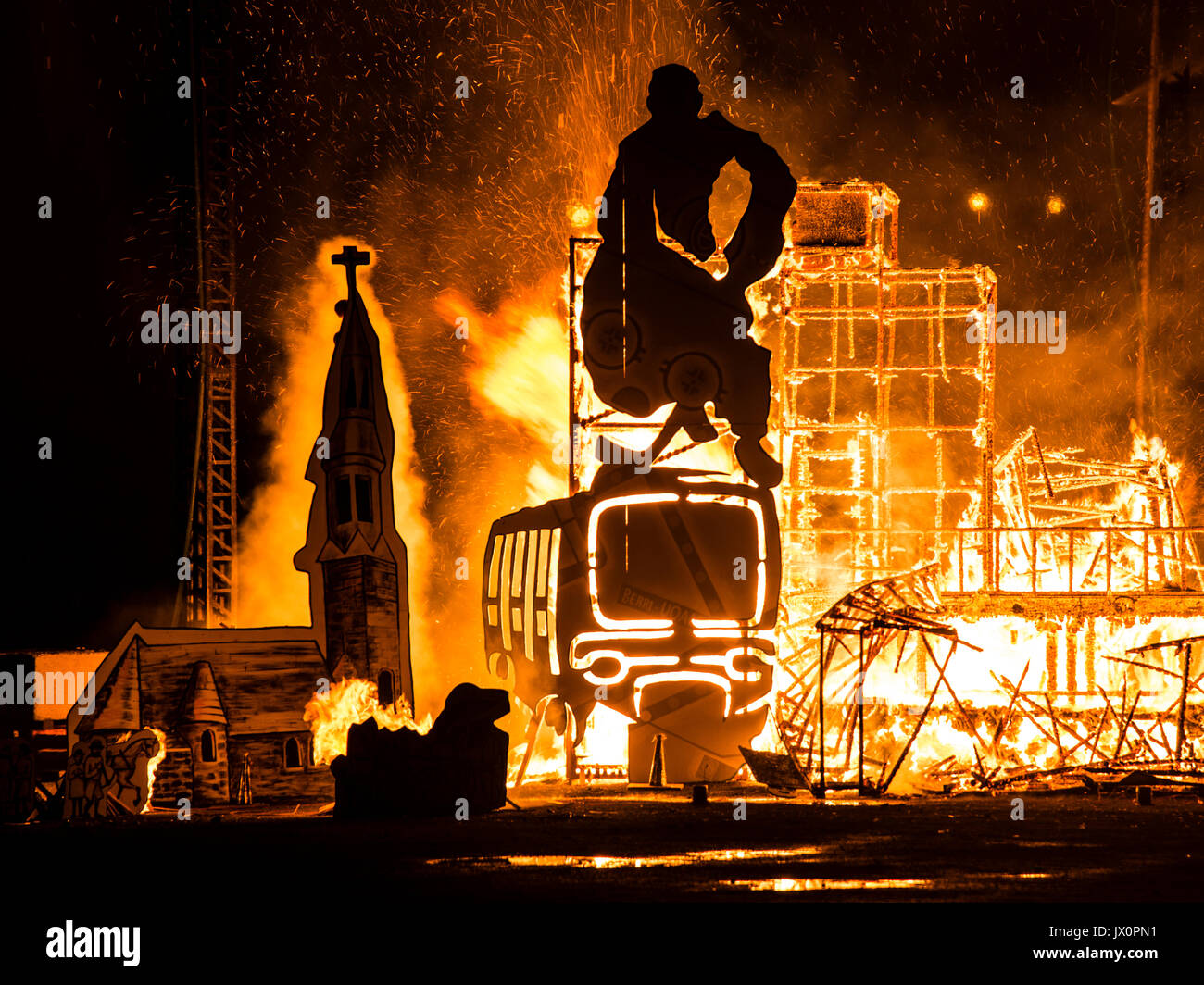 La Falla setting fire event in TOHU Montreal Stock Photo