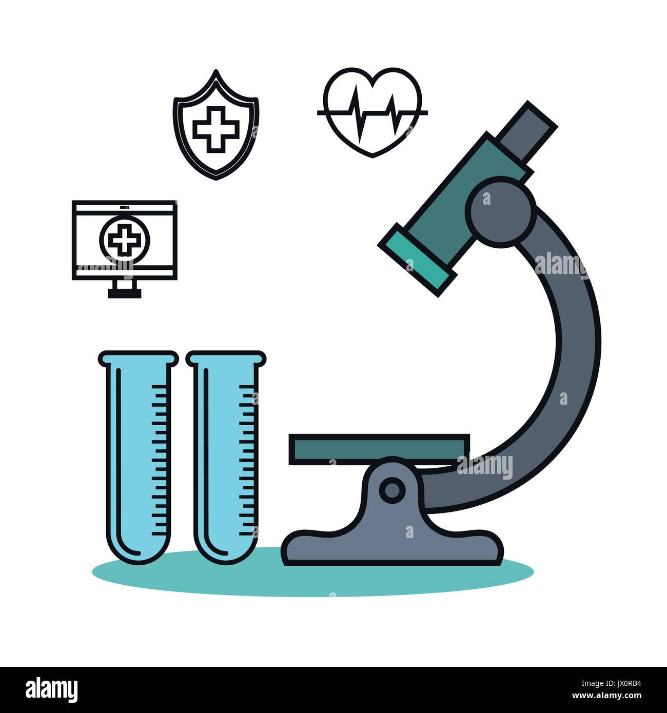 microscope and test tube flask medical technology design vector