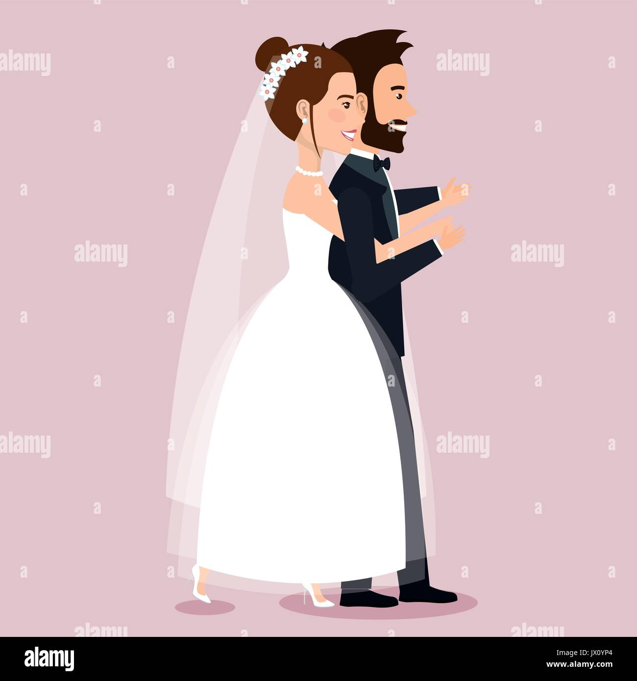 wedding couple walking together in love vector illustration Stock ...
