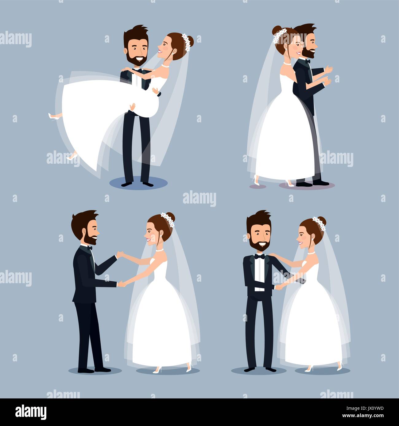 bride and groom set wedding couples romantic vector illustration Stock ...