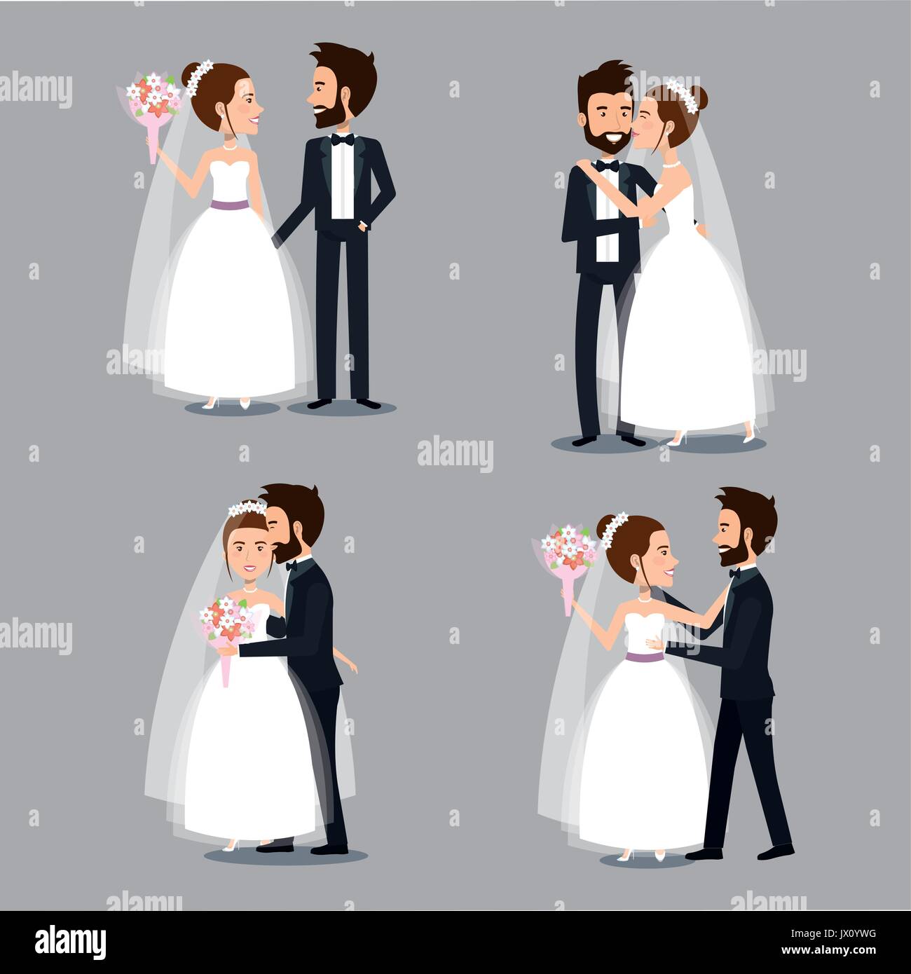 bride and groom set wedding couples romantic vector illustration Stock ...