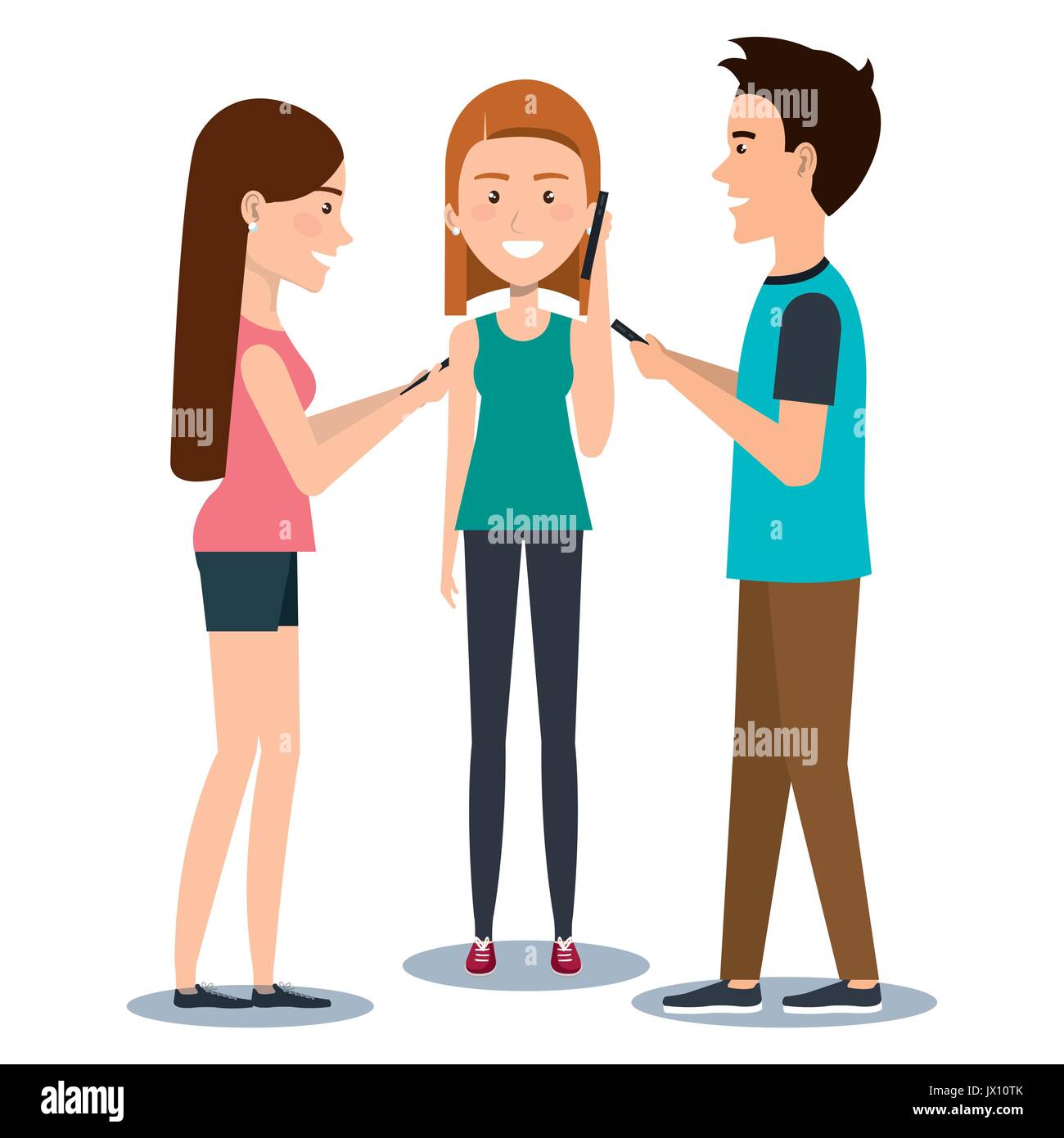 group of different young using mobile phones socializing on internet ...