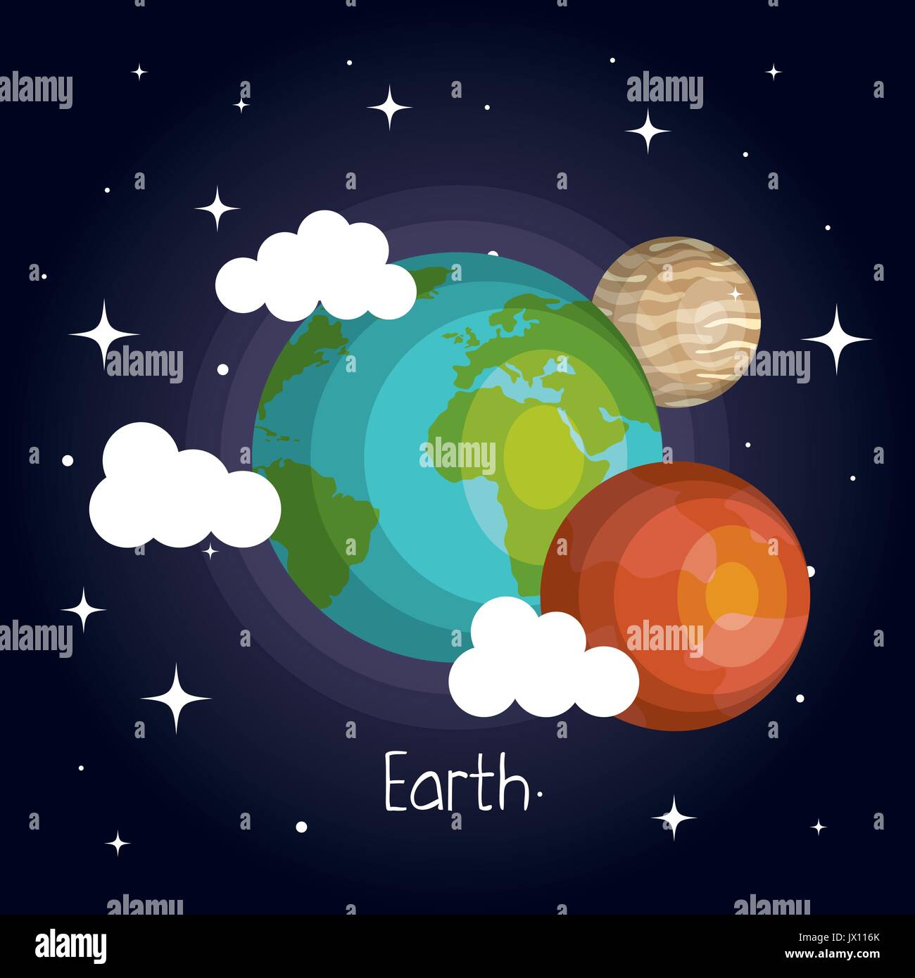 space planets mars and earth moon galaxy element vector illustration ...