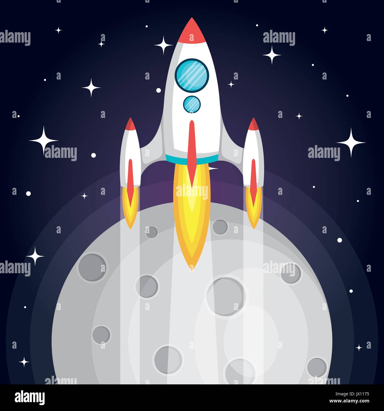 space rocket flying in space with moon and stars vector illustration ...