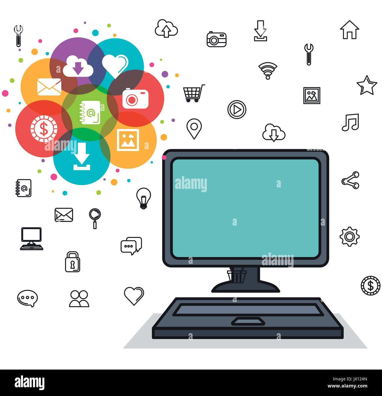 computer web and social media icons elements vector illustration Stock ...