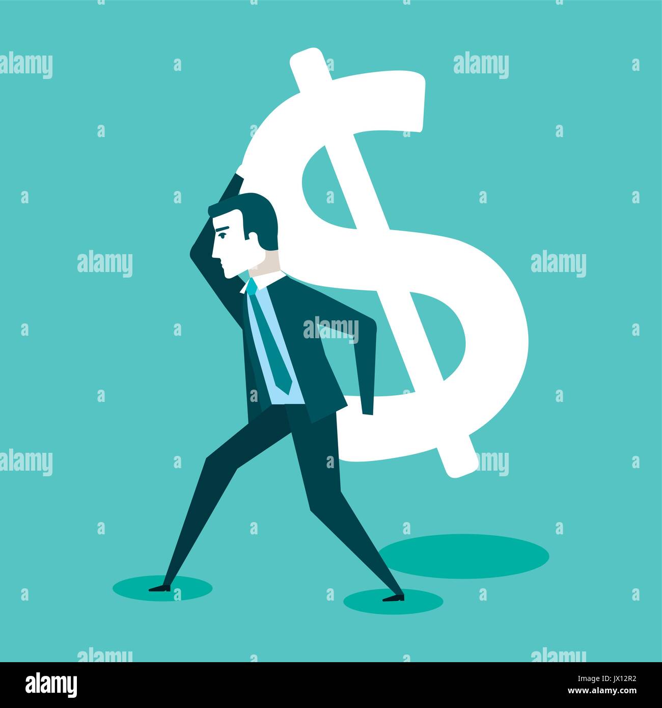 business man carrying dollar sign money finance success vector ...