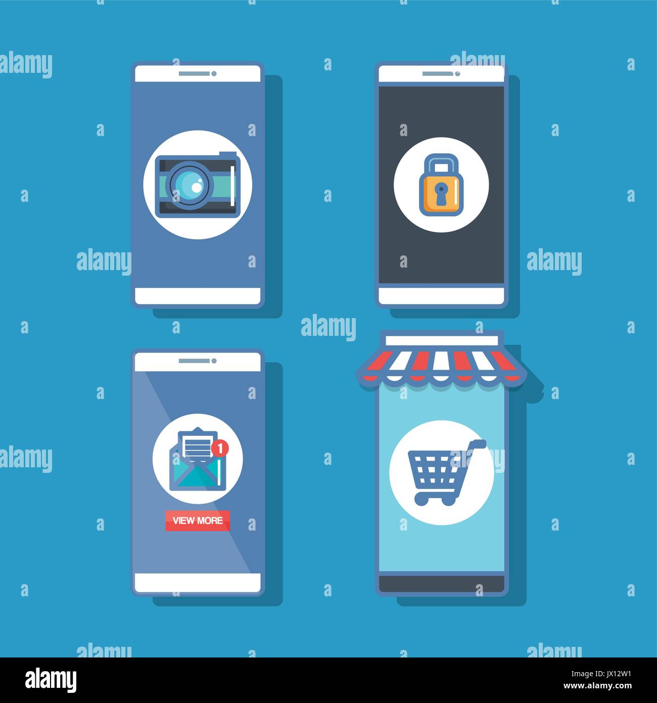 many smartphone with application conncetion vector illustration Stock Vector