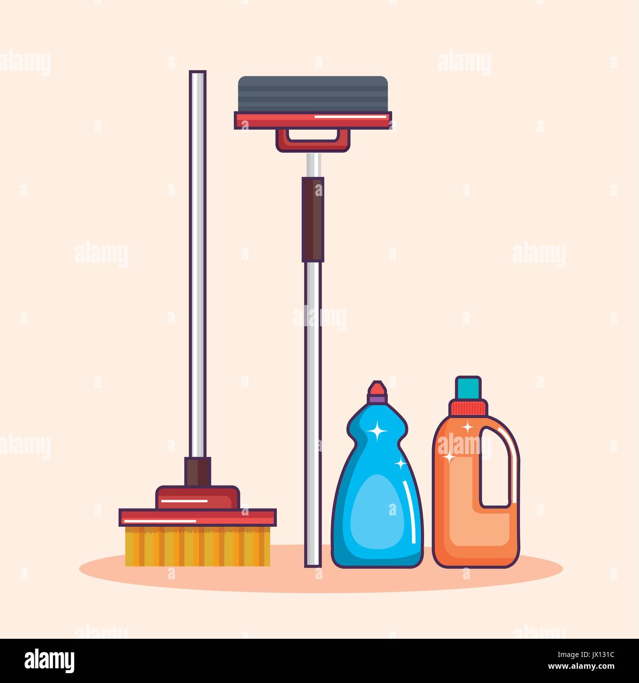 laundry equipment clear broom mop detergent vector illustration Stock