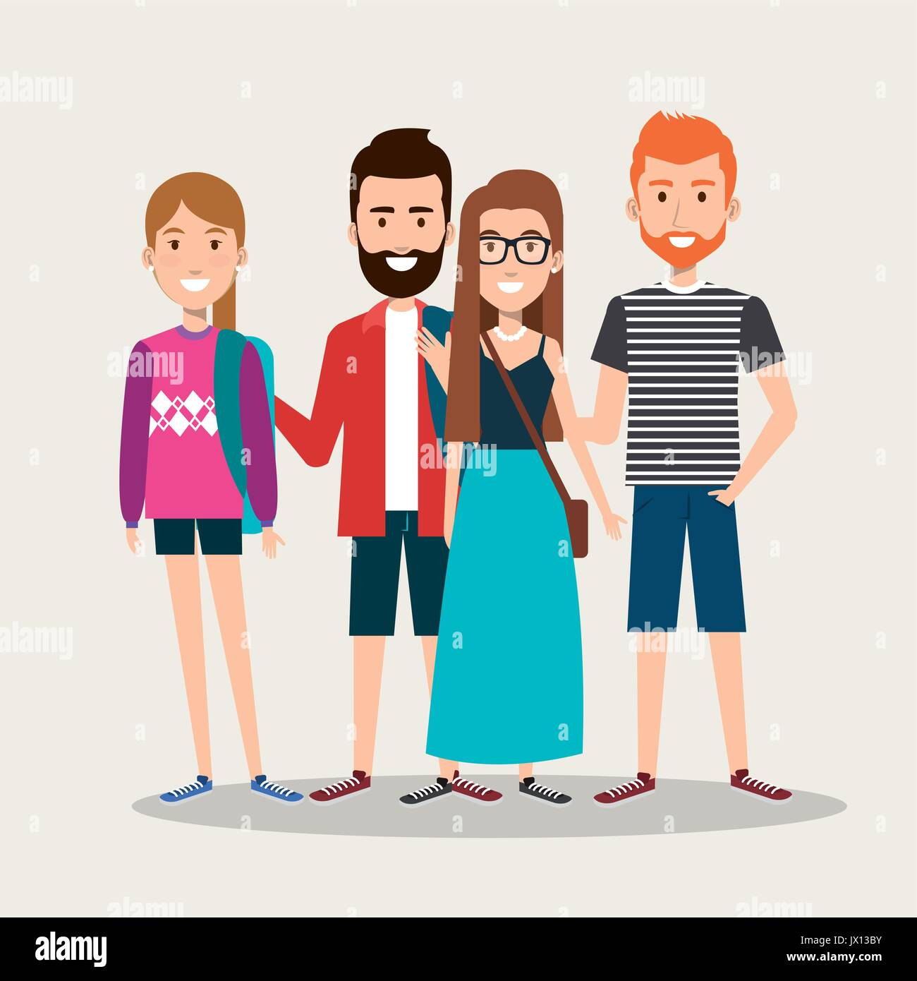 group of happy students with book backpacks characters vector ...