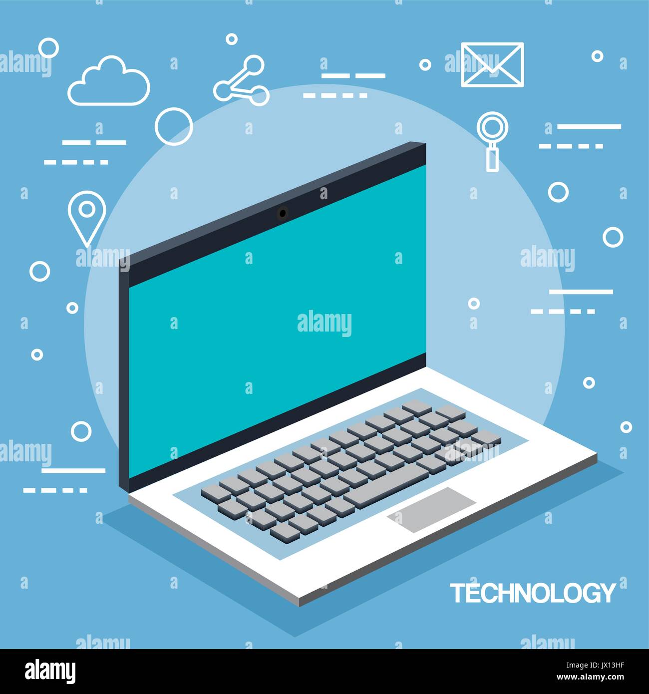 technology laptop device wireless app icons blue background vector ...