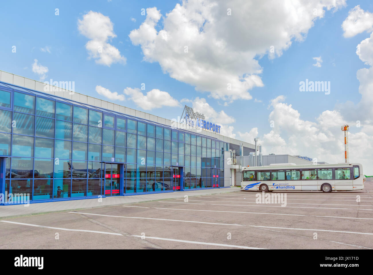 CHISINAU, MOLDOVA - MAY 07,2017 : International airport building city of Chisinau ( Kishinev) , Moldova. Main terminal. Stock Photo