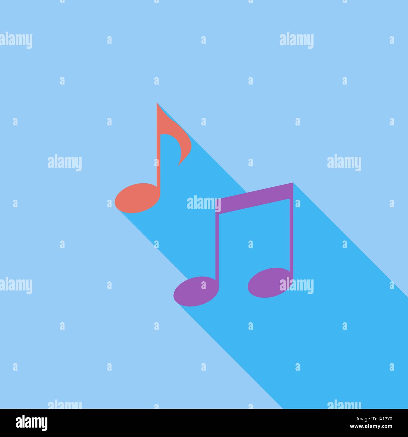 Music note symbols icon. Flat vector related icon with long shadow for ...