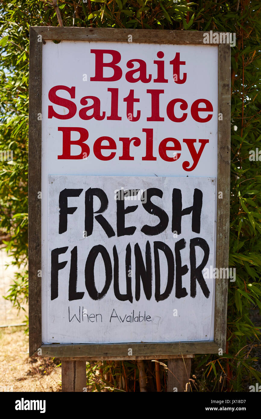 Rustic fresh flounder fish  sale sign Stock Photo