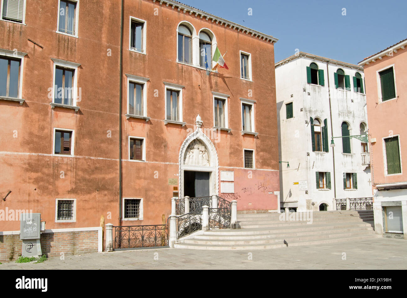 Italian government offices in the historic Campo Sant' Anzolo in Venice, Italy.  The Corte dei Conti financial court is based here together with the r Stock Photo