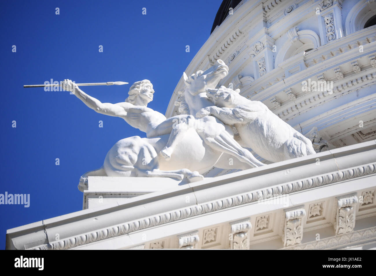 Statue on the roof the the Sacramento state capitol building in