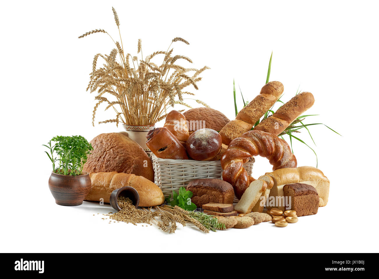 Assorted breads isolated on white  Stock Photo