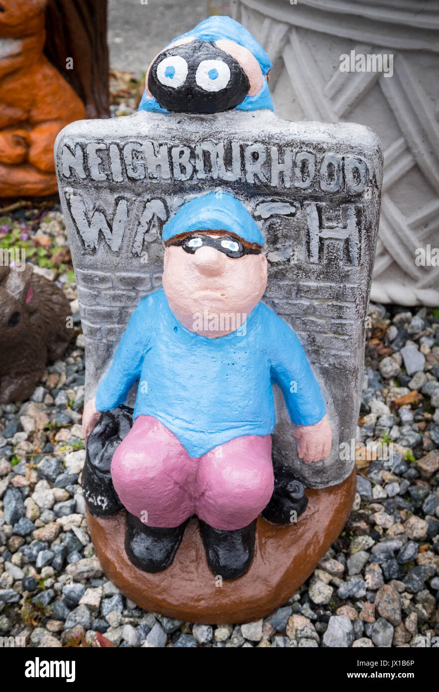 Novelty Neighbourhood Watch garden ornaments on sale at Dartmoor Prison Museum, the ornaments are made by the inmates and sold at the museum. Stock Photo