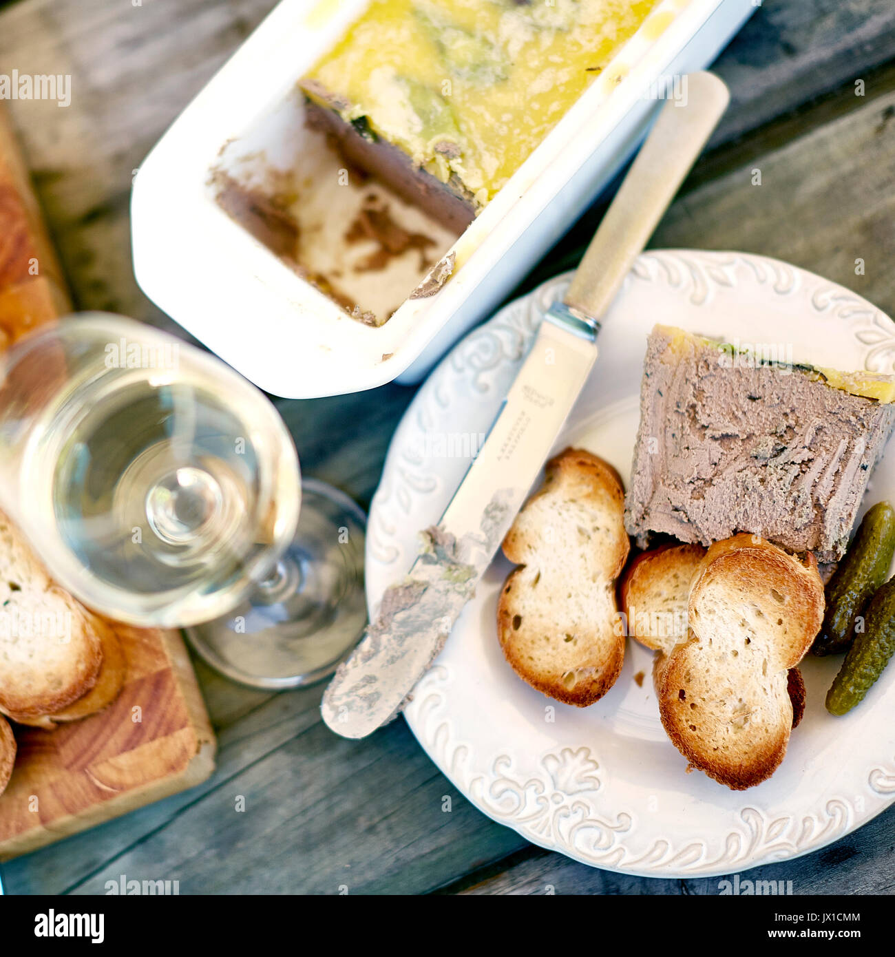 Chicken liver pate and crostini toasted bread Stock Photo Alamy