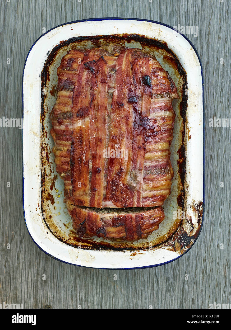 bacon wrapped home made meatloaf Stock Photo
