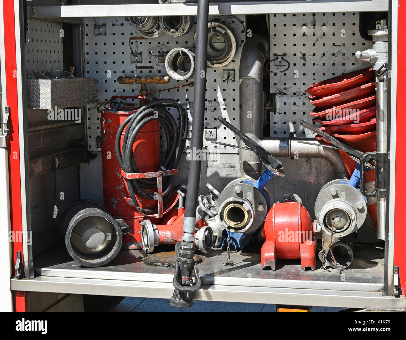 Equipments of the firetruck Stock Photo - Alamy