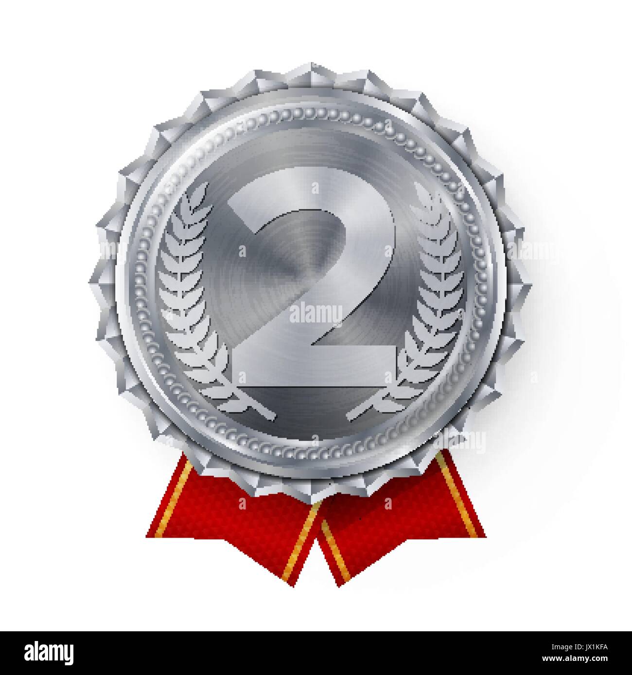Silver Medal Vector. Best First Placement. Winner, Champion, Number One.  2nd Place Achievement. Metallic Winner Award. Red Ribbon. Isolated On White  Background. Realistic Illustration Stock Vector Image & Art - Alamy