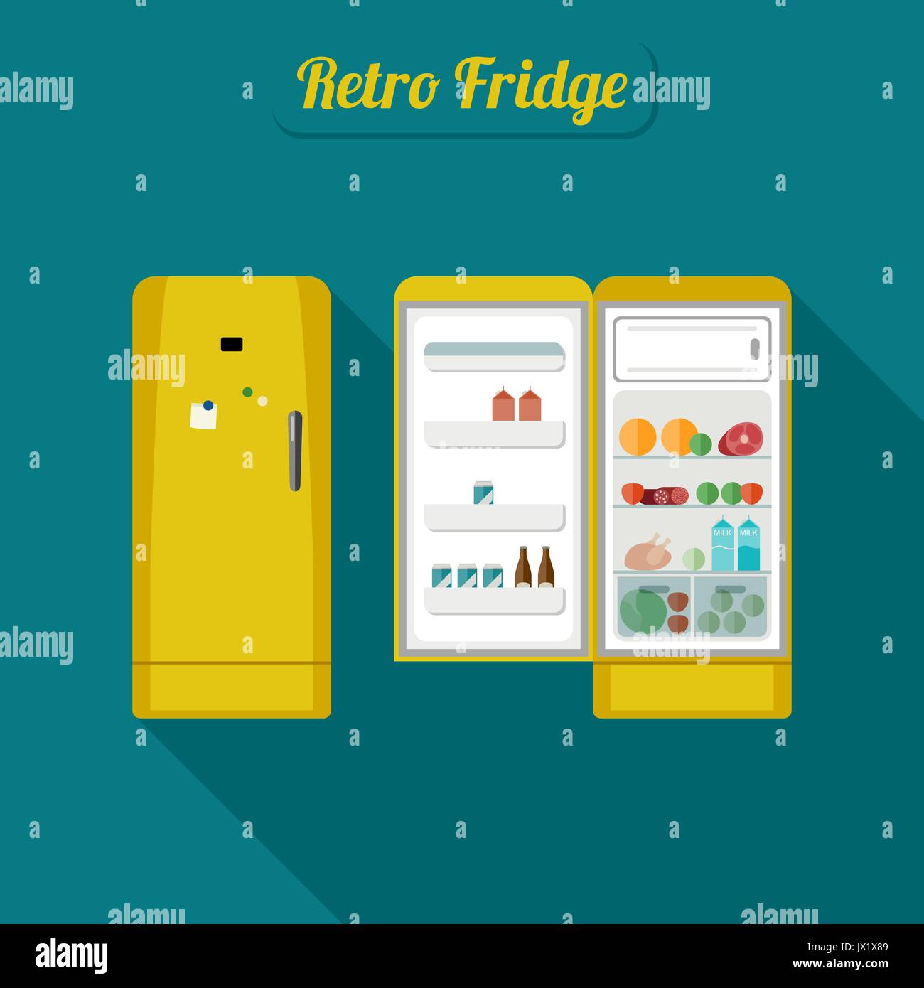 Fridge closed and open. Stock Vector