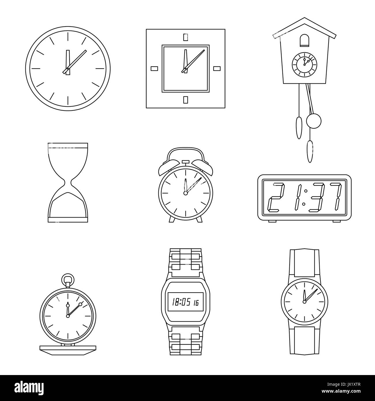 Clock line icons. Stock Vector