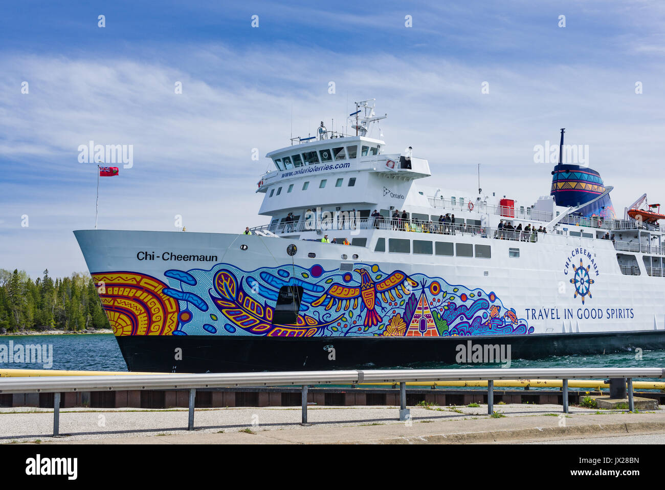 Chi-Cheemaun Ferry Arriving At South Baymouth Ferry Terminal, Ontario, Canada Stock Photo
