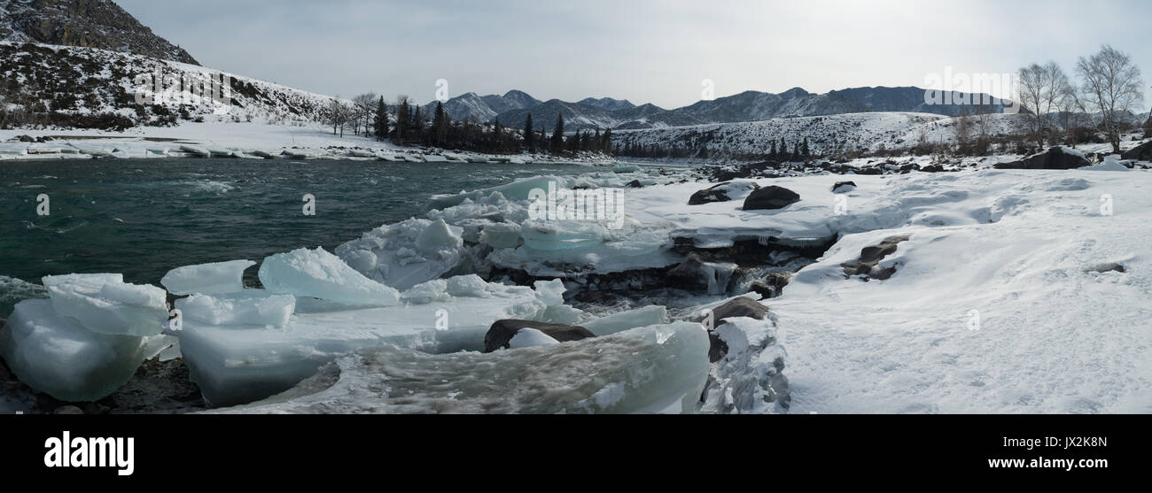 Altai Katun river winter. Stock Photo
