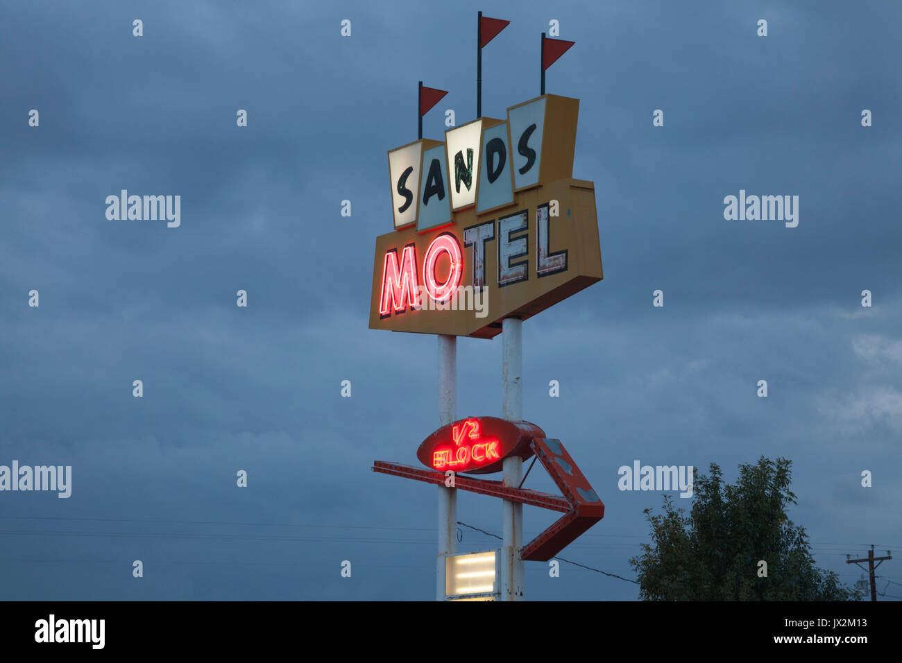 Sands Motel sign on old Route 66, Grants, New Mexico. Stock Photo