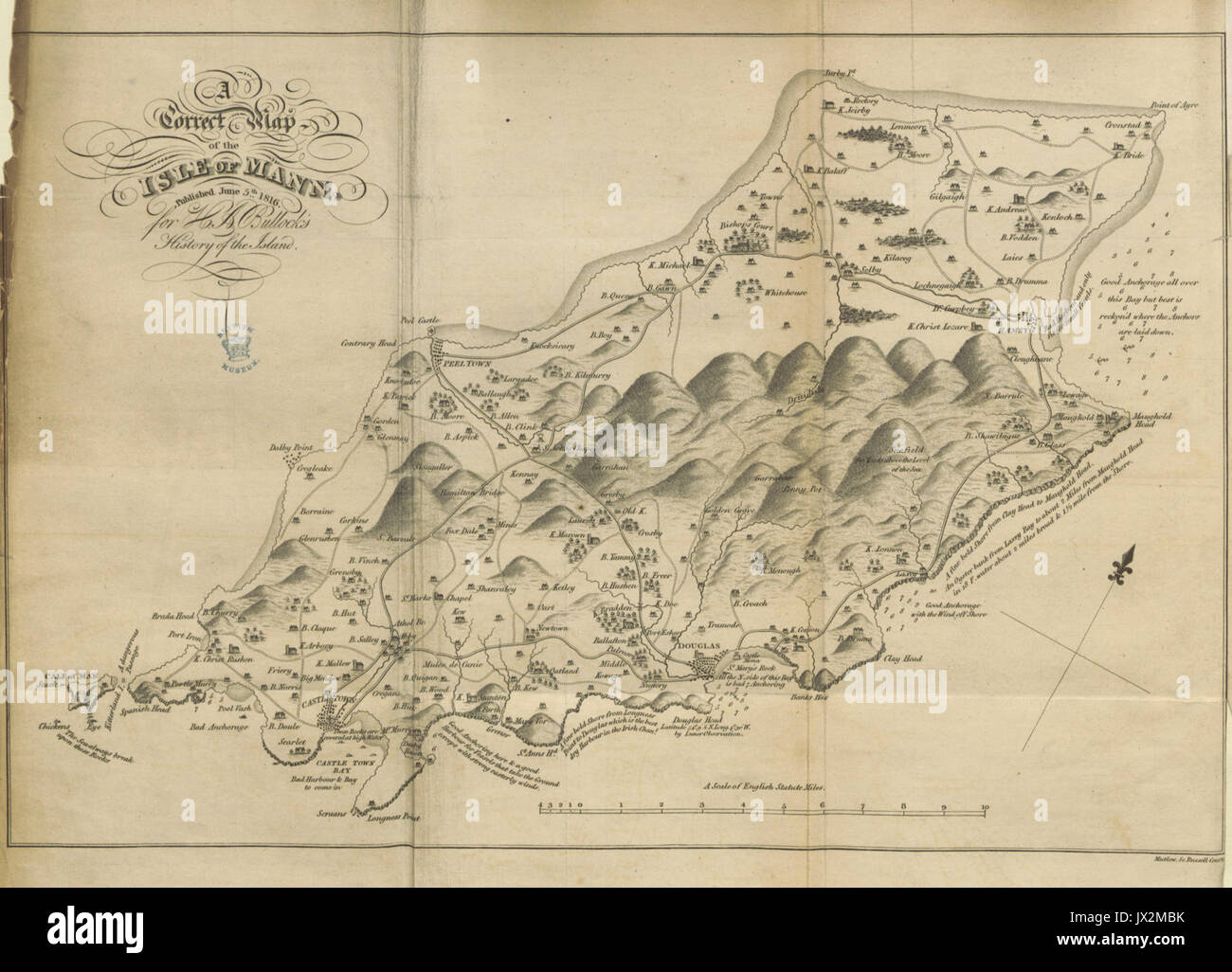 A Correct Map of the ISLE of MANN, published 1816 Stock Photo