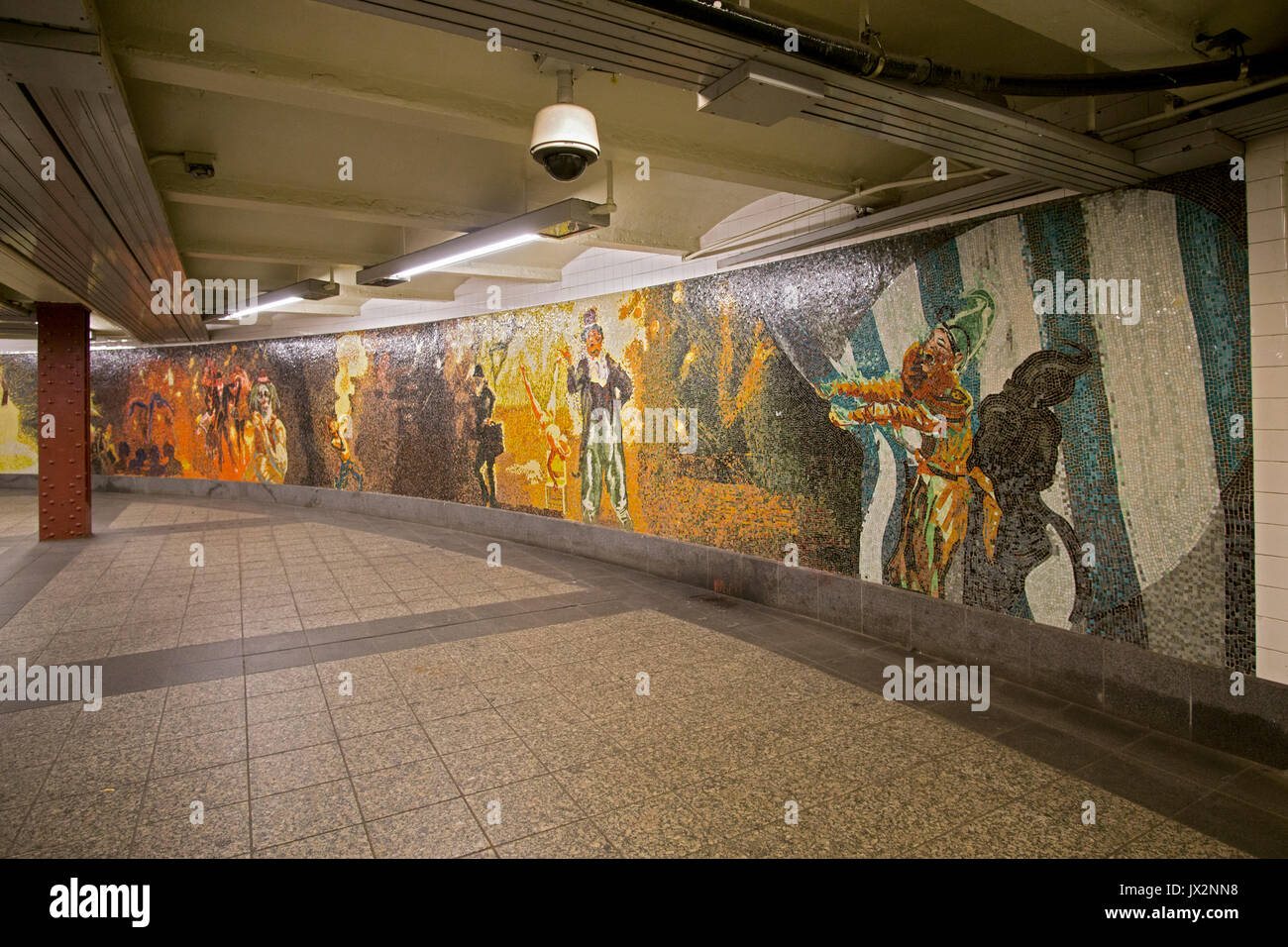 Mosaic art work at the 34th Street Penn Station subway station in Manhattan, New York City Stock Photo