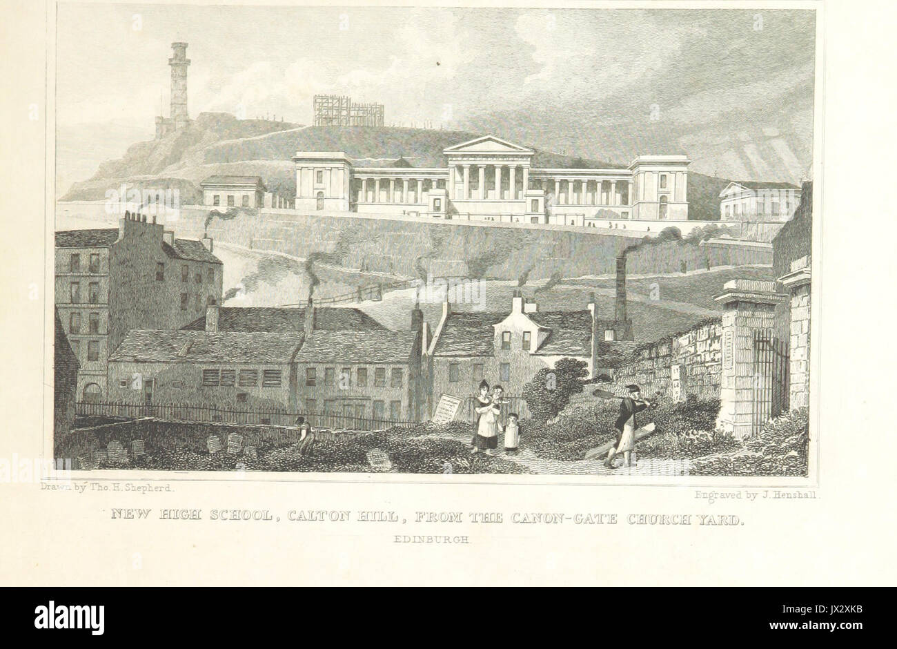 MA(1829) p 099   New High School, Calton Hill, from the Canon gate Church Yard, Edinburgh   Thomas Hosmer Shepherd Stock Photo