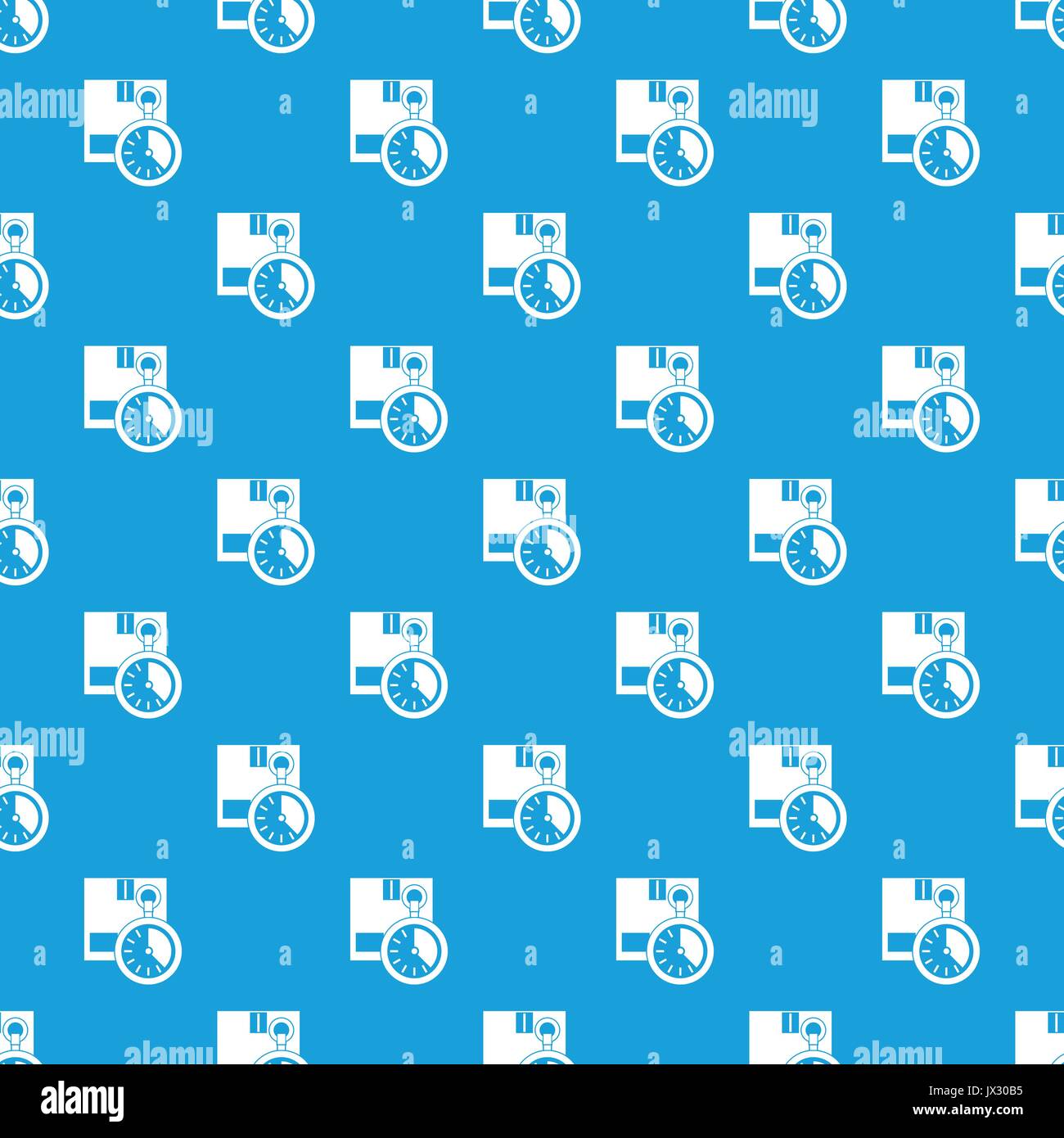 Cardboard box with stopwatch pattern seamless blue Stock Vector