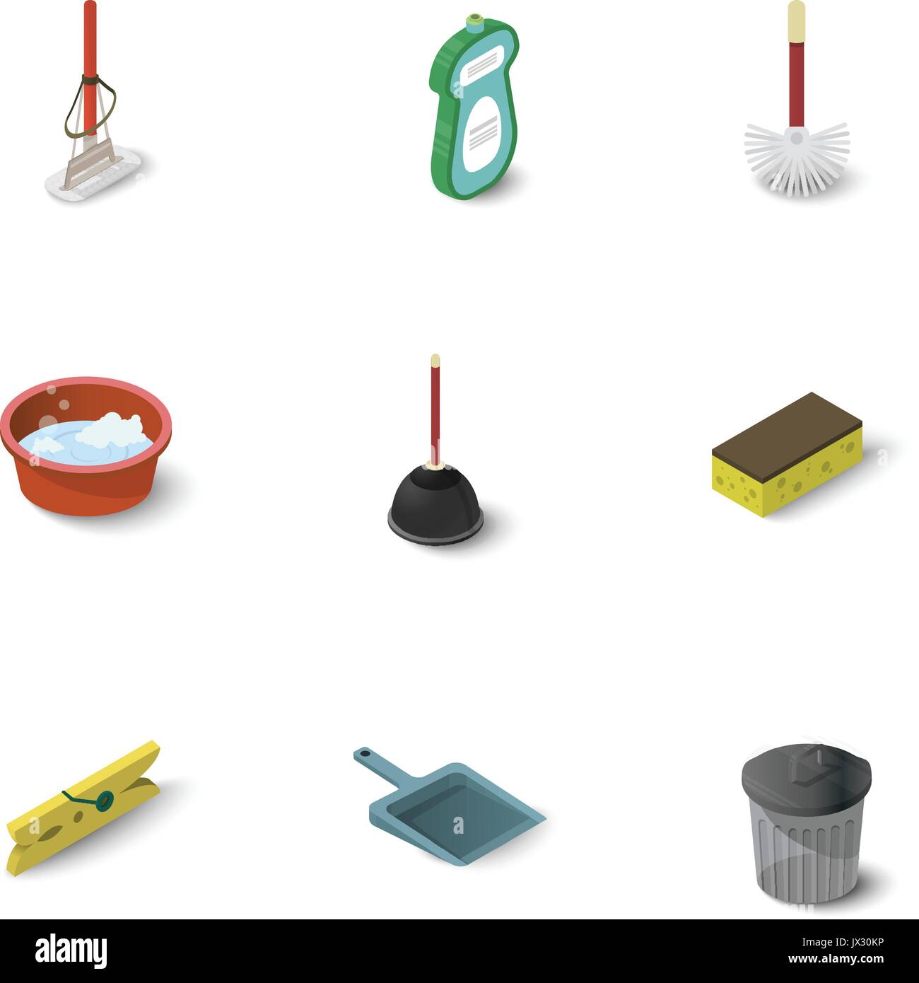 Housework icons set, isometric style Stock Vector