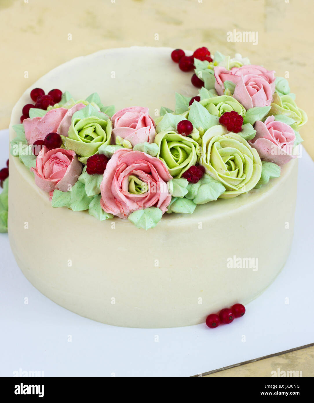 Birthday Cake With Flowers Rose On Light Background Stock Photo Alamy Birthday Cake With Flowers Rose On Light Background Stock Photo Alamy