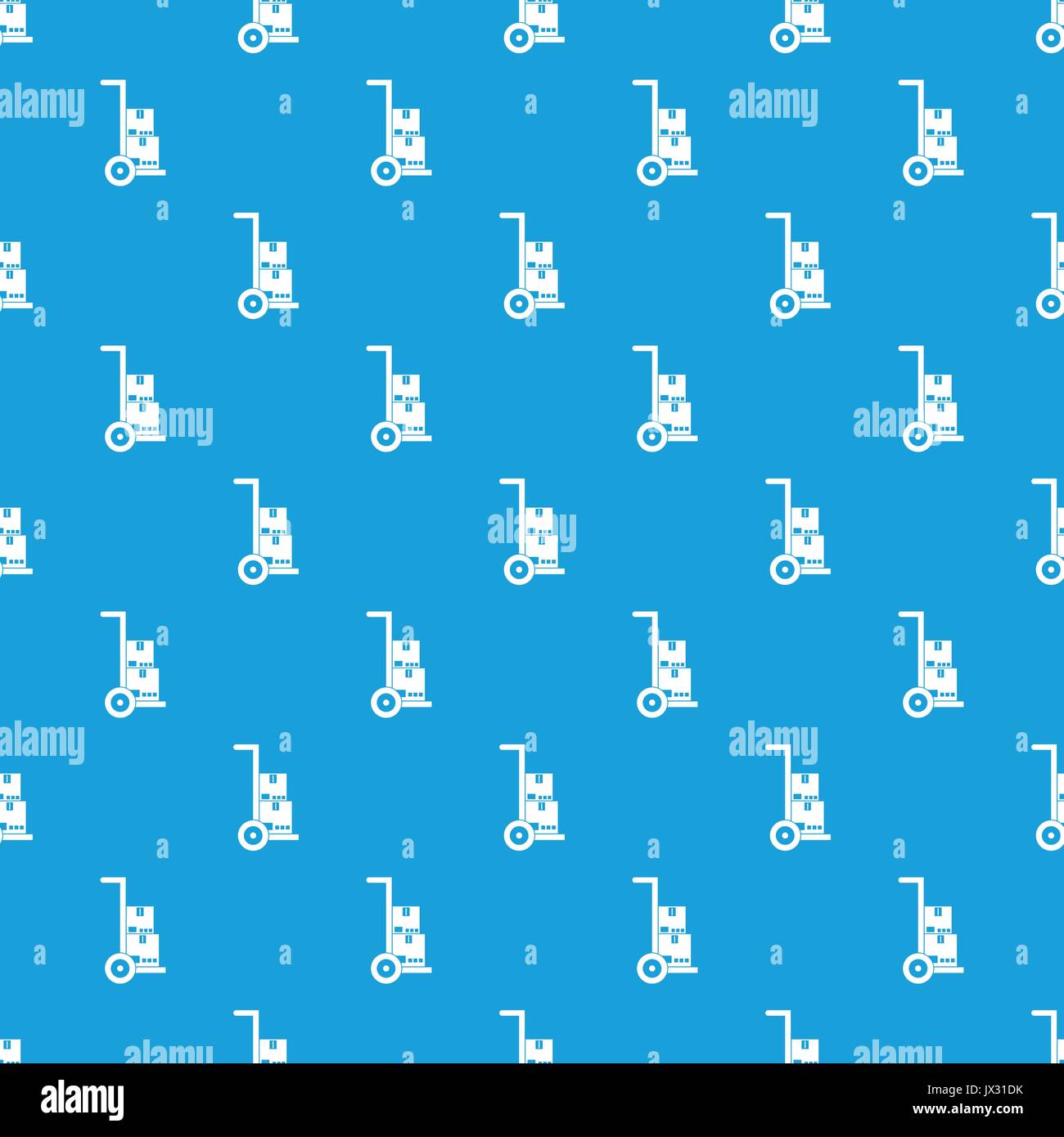 Hand cart with cardboards pattern seamless blue Stock Vector