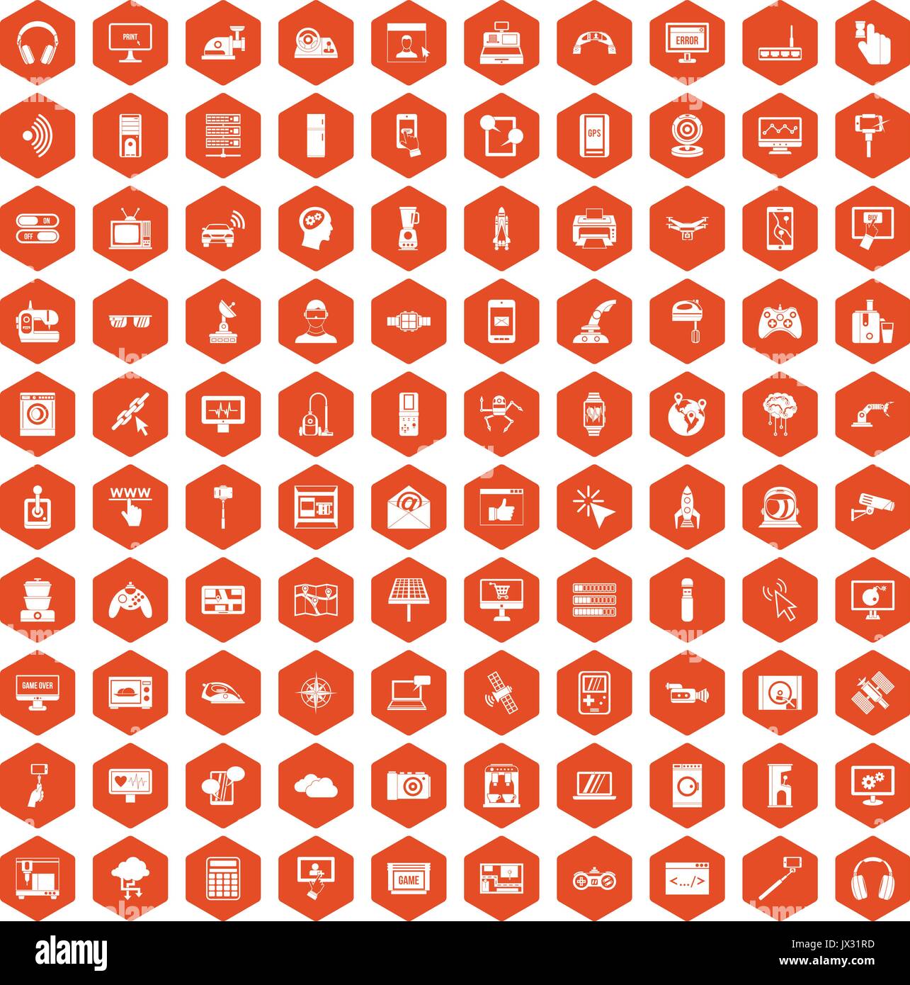 100 software icons hexagon orange Stock Vector